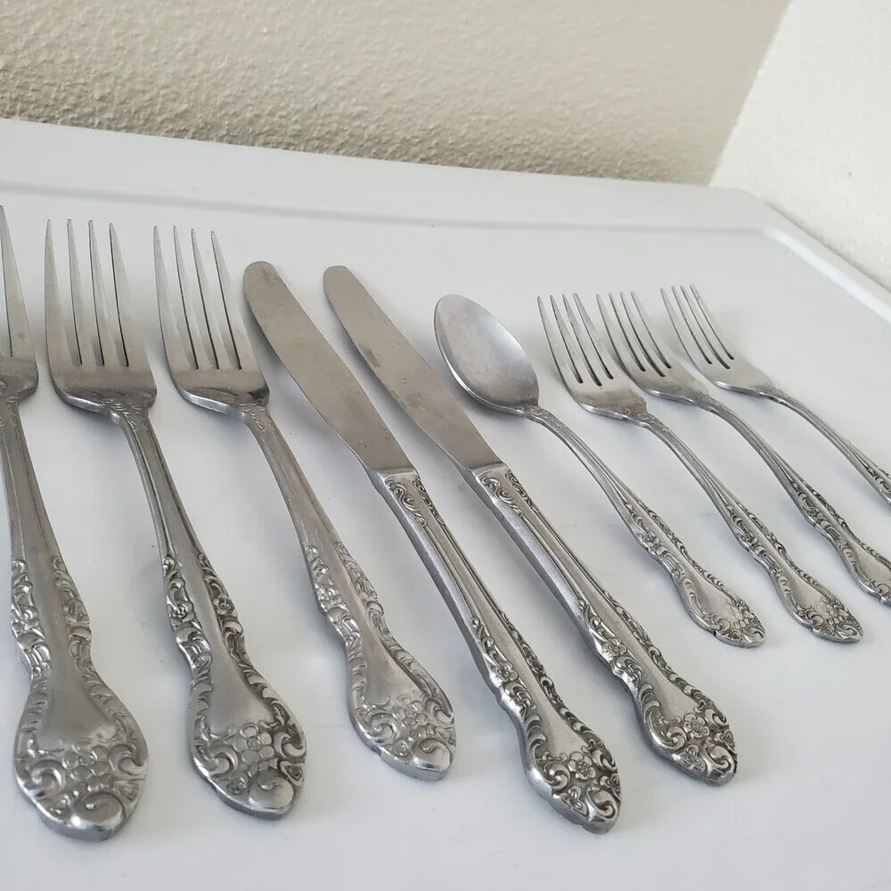 DEL-CO Rosewood Stainless Steel Flatware Set 9 Pcs Japan Forks Knives Spoon